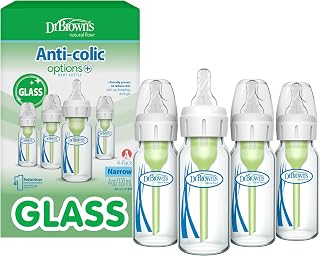 Dr. Brown’s Natural Flow® Anti-Colic Options+™ Narrow Glass Baby Bottles, 4-Pack, 4 oz /120 mL
