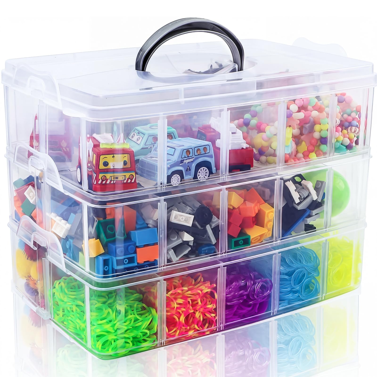 Bead Organizer 3 Tier 30 grid Stackable Craft Tackle Storage Container | Stackab