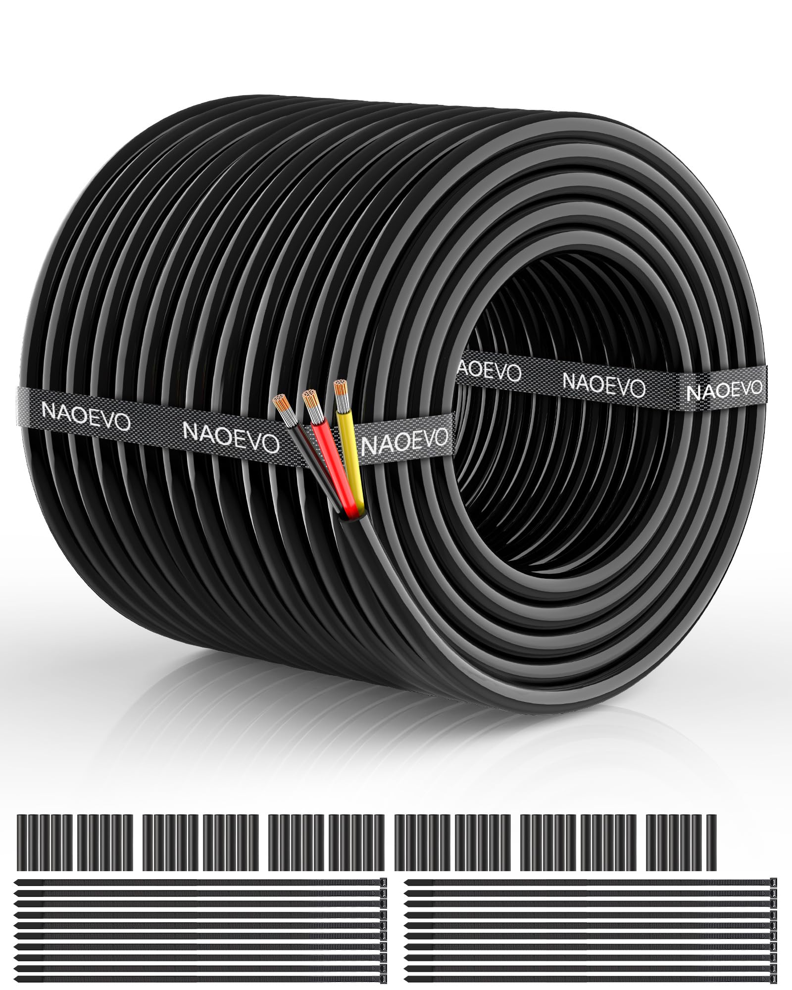 NAOEVO 16 Gauge Wire 3 Conductor, 16 Gauge Automotive Wire 12V Cable, 100FT
