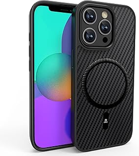 Ones Magnetic Case for iPhone 13 Pro Max, Compatible with MagSafe Carbon Fiber Texture, Military Drop Protection, Heavy Duty Shockproof Scratch Resistant Cover Case, Black