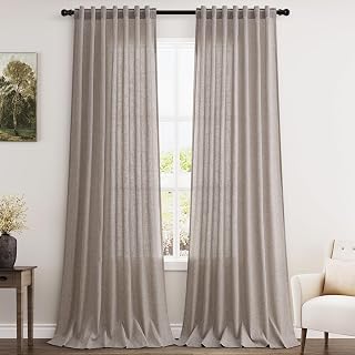 Brownish Grey Linen Curtains 90 Inch Length 2 Panels Set for Living Room Rod Pocket Back Tab Window Drapes Light Filtering Modern Farmhouse Curtain 90 Inches Long for Dining Room Bedroom 52x90