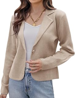 GRACE KARIN Women Sweater Blazer Casual Work Croppped Cardigan Lightweight Button Front Short Knit Blazer Jacket S-XXL