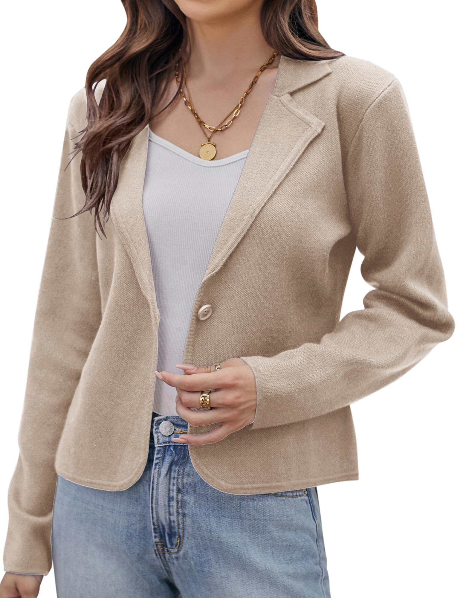 GRACE KARIN Women Sweater Blazer Casual Work Croppped Cardigan Lightweight Butto