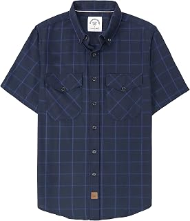 Dubinik® Mens Short Sleeve Button Down Two Pockets Soft Vintage Regular Fit Vintage Fishing Casual Shirts