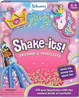 Skillmatics Shake-its – Unicorns & Princesses, Glitter Art & Craft Kits | DIY Keychains & Accessories, Mess-Free Activity, Travel Toy, Birthday Gifts for Girls & Boys Ages 4, 5, 6, 7, 8, 9