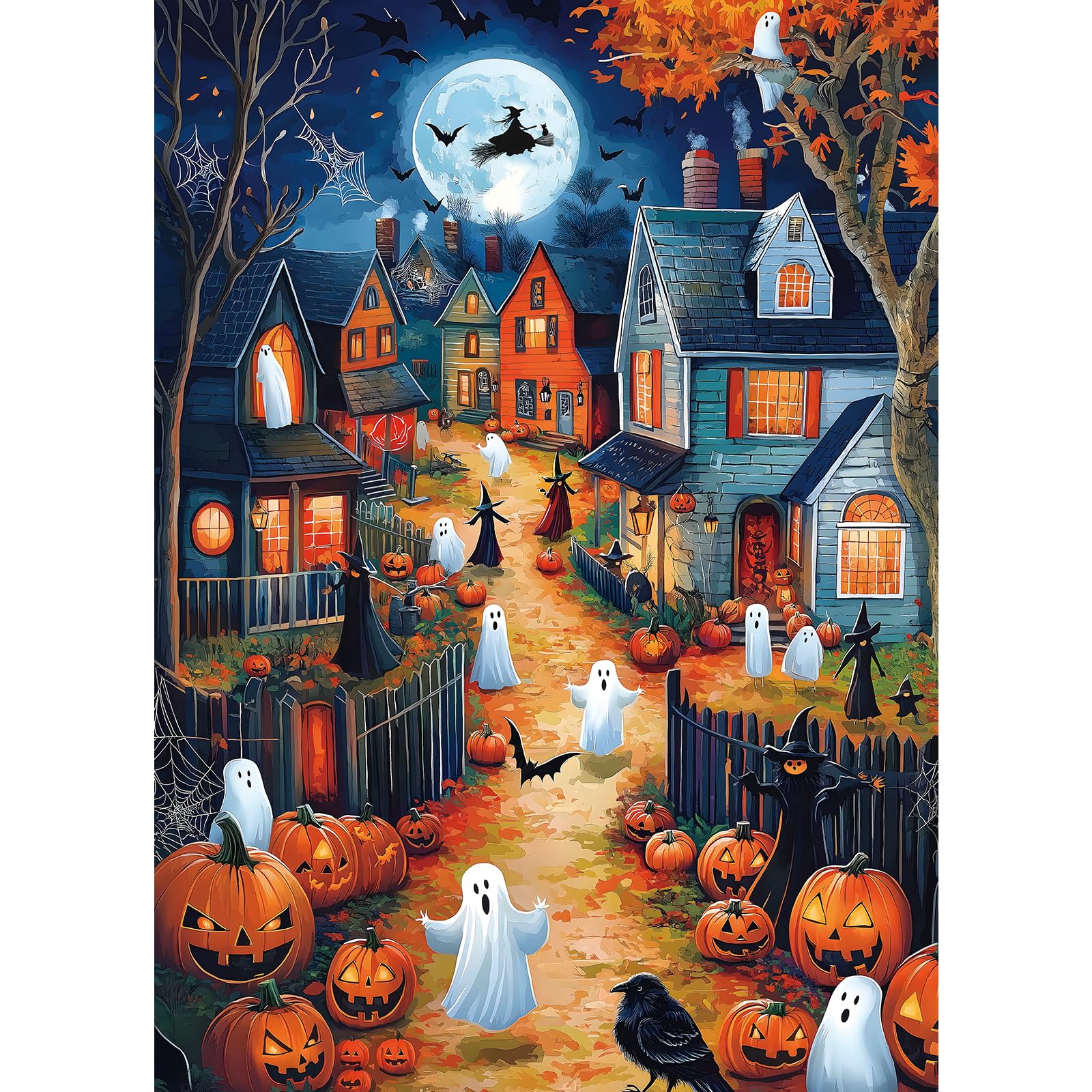Halloween Puzzle 1000 Piece for Adults Letters on Back, Cute Ghost Street | Jigs