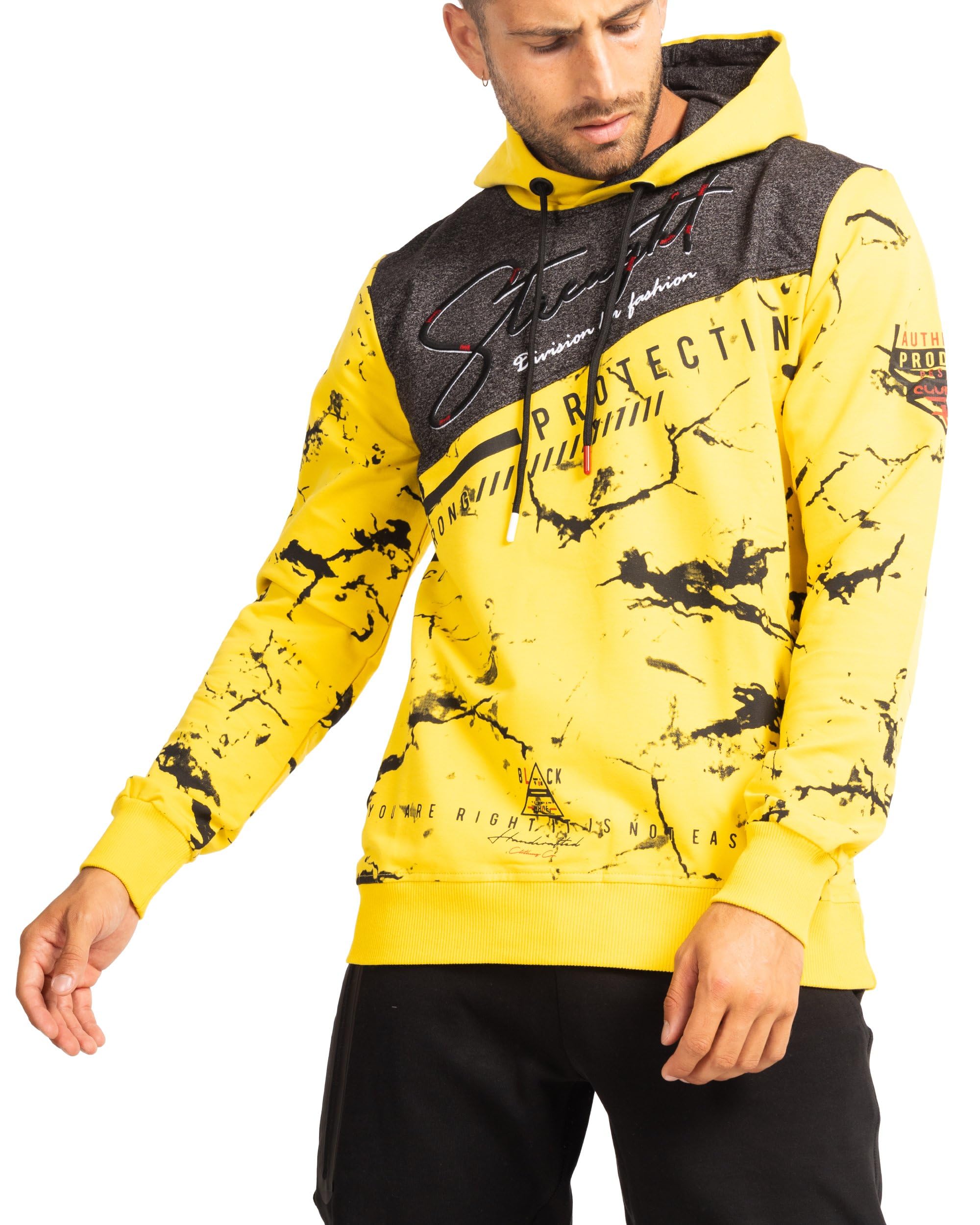 Subliminal Mode BX-2628 Men's Hooded Sweatshirt, Long Sleeve, Two-Tone Casual Po