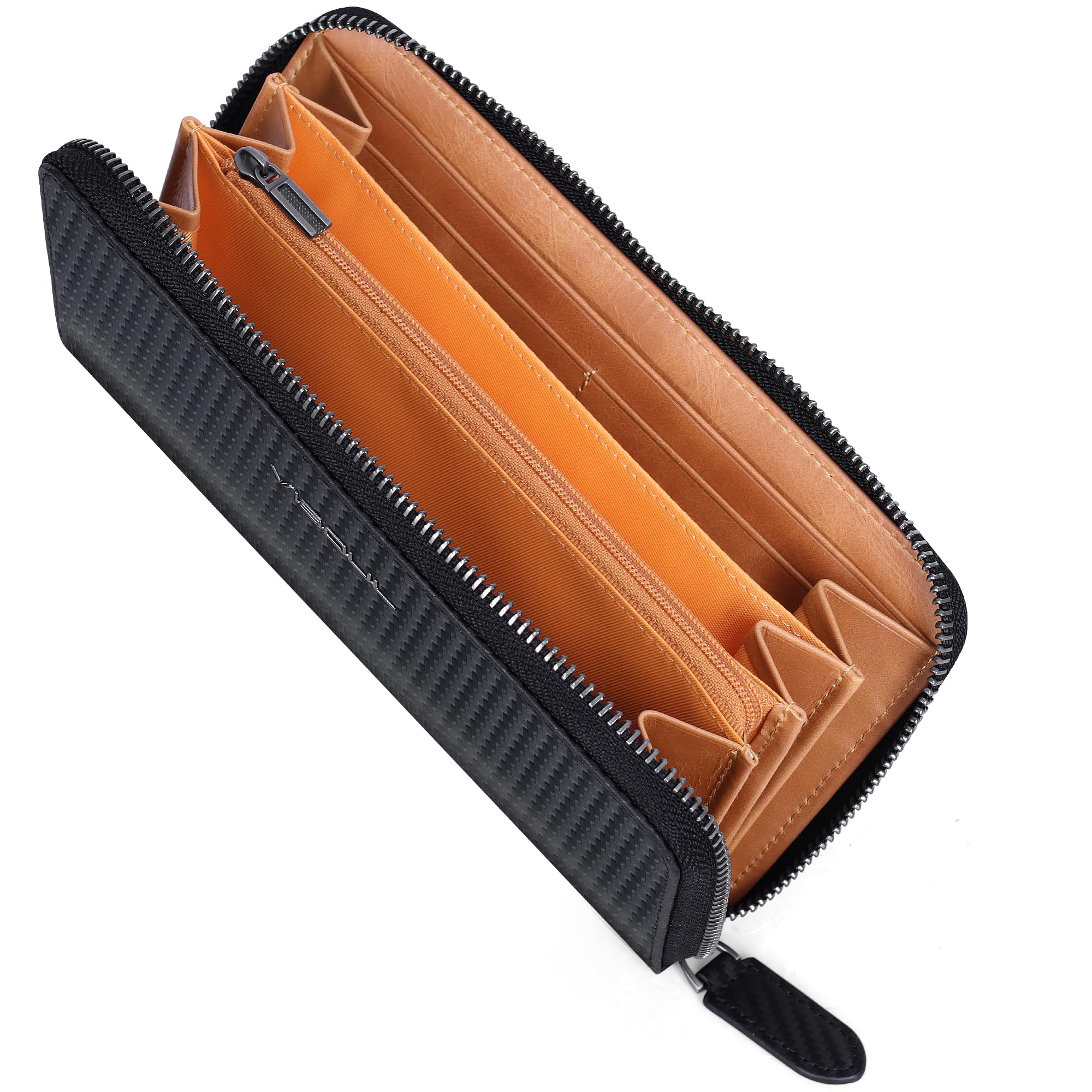 VISOUL Leather Long Zipper Cash Wallets for Men with RFID Blocking Two-Tone, Car
