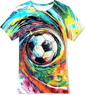 SFreeBo Boys T Shirts 3D Printed Funny Kids Tshirt Summer Short Sleeves Boys T-Shirts Crewneck Casual Tops Home School Daily Party for Childrens 6-14 Years