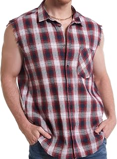 Sleeveless Plaid Front Shirt for Men,Cowboy Button Down Shirts