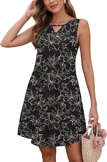 AUSELILY Women's Summer Sleeveless Dress Solid Color Stamp Elegant Beach Dress