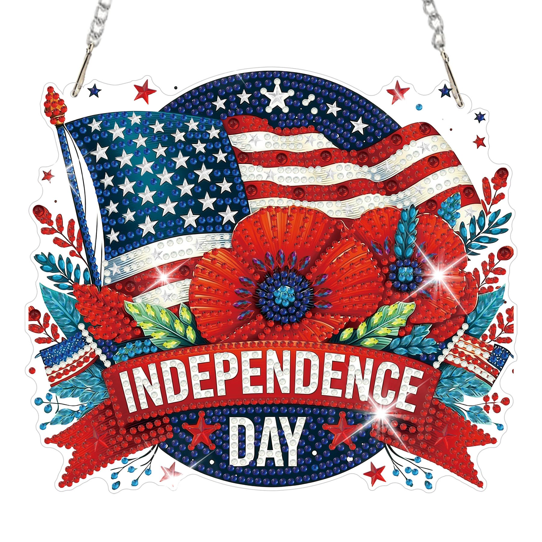 HEIBAGO 4th of July Patriotic Diamond Art Hanging Kits for Adults, USA Flag Diam