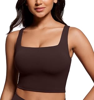 CRZ YOGA Butterluxe Square Neck Crop Tank Top | Light Support, Removable Pads, Yoga, Extremely Soft, Wide Straps, Longline Sports Bras for Women