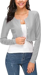 EXCHIC Women's Cropped Knit Cardigan Long Sleeve Button Down Shrug
