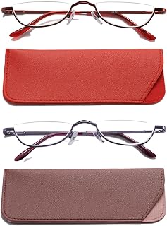 Hubeye Half Frame Reading Glasses Metal Slim Half Moon Lens Retro Ultra Thin Readers With Spring Hinges For Men and Women