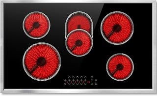 Pladeca Electric Cooktop 36 Inch with Glass Protecting the Metal Frame | 36", 5 Burners, 8400W High Power, Expandable Zone, Child Lock, Timer, Pause, Built-in Design, 220-240V Hardwired, No Plug