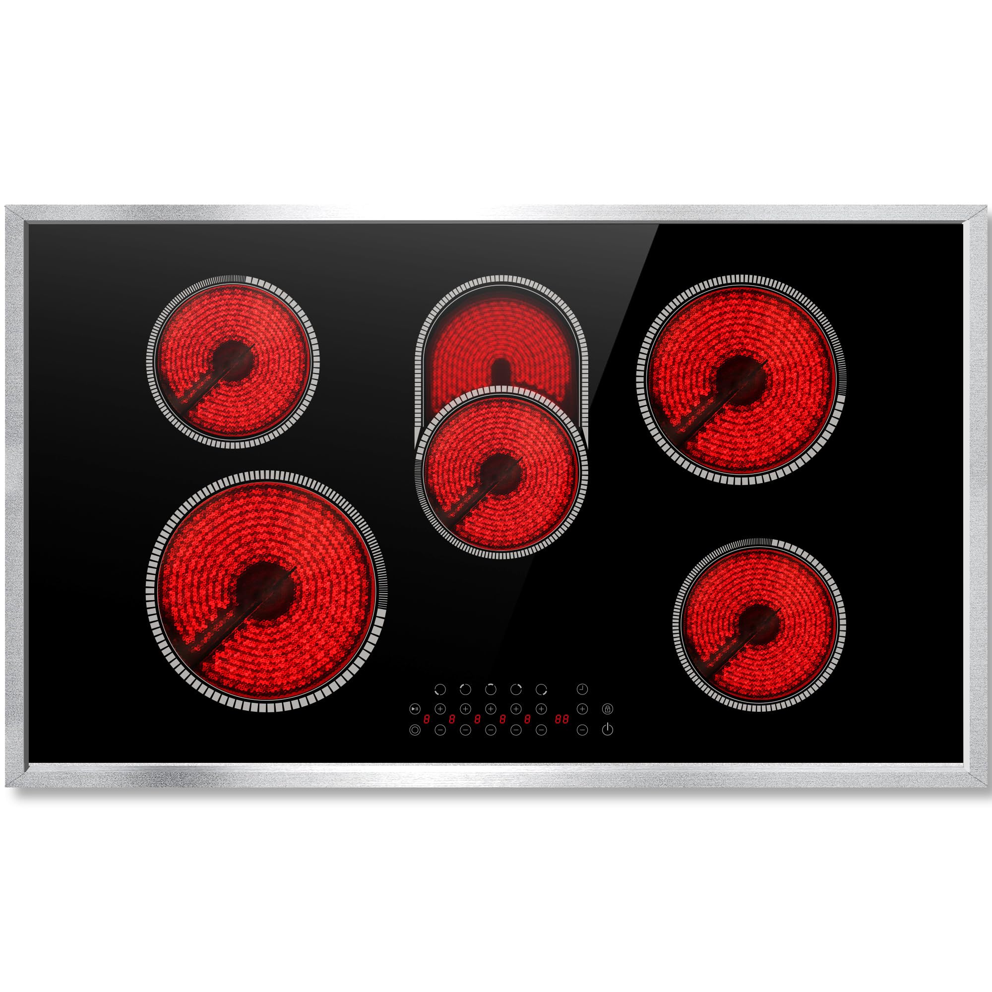 Pladeca Electric Cooktop 36 Inch with Glass Protecting the Metal Frame | 36", 5 
