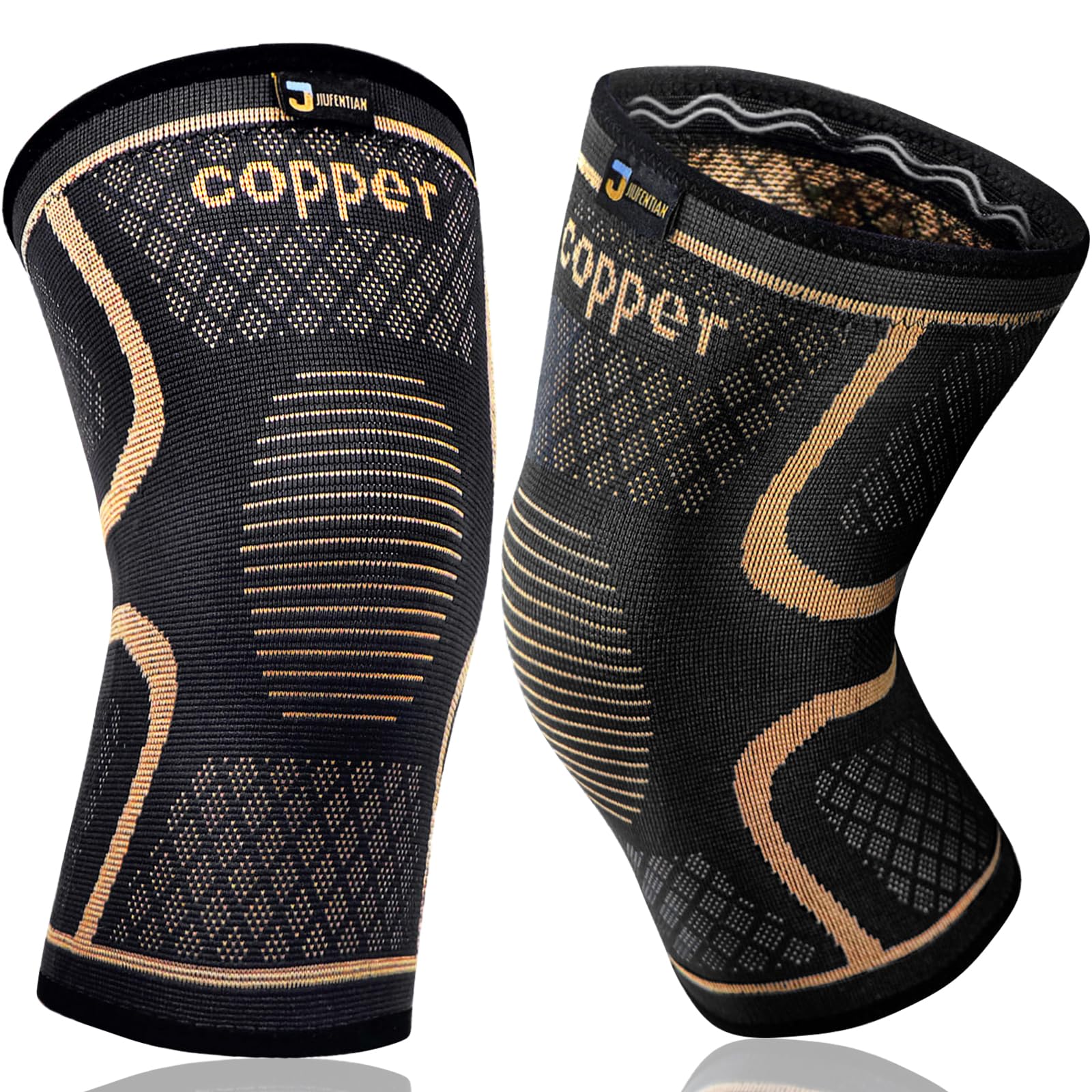 Copper Knee Brace for Men and Women (2 Pack, Large) Compression Support | Copper