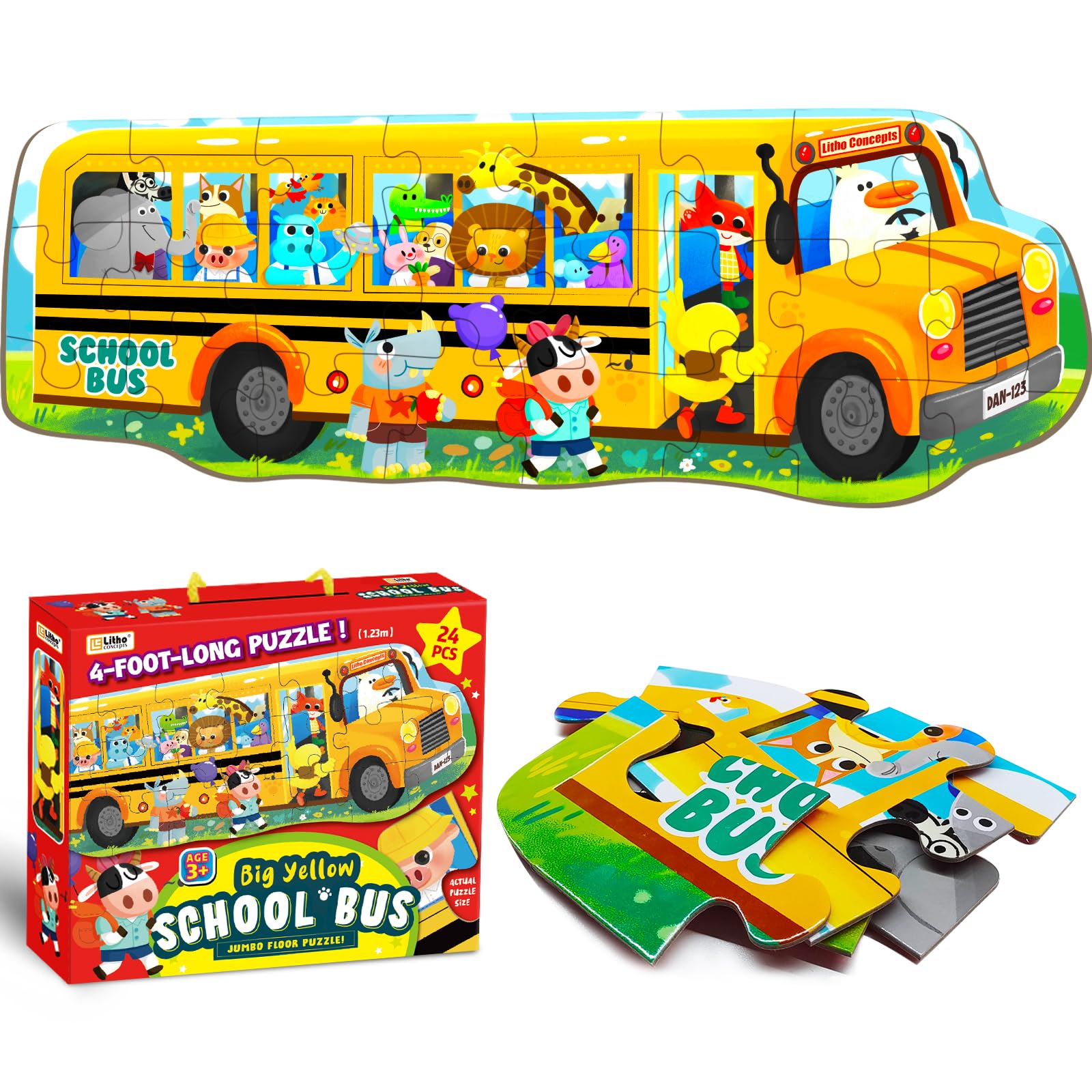Extra-Large School Bus Floor Puzzle for Kids – 4-Foot-Long Jumbo Jigsaw for Ages