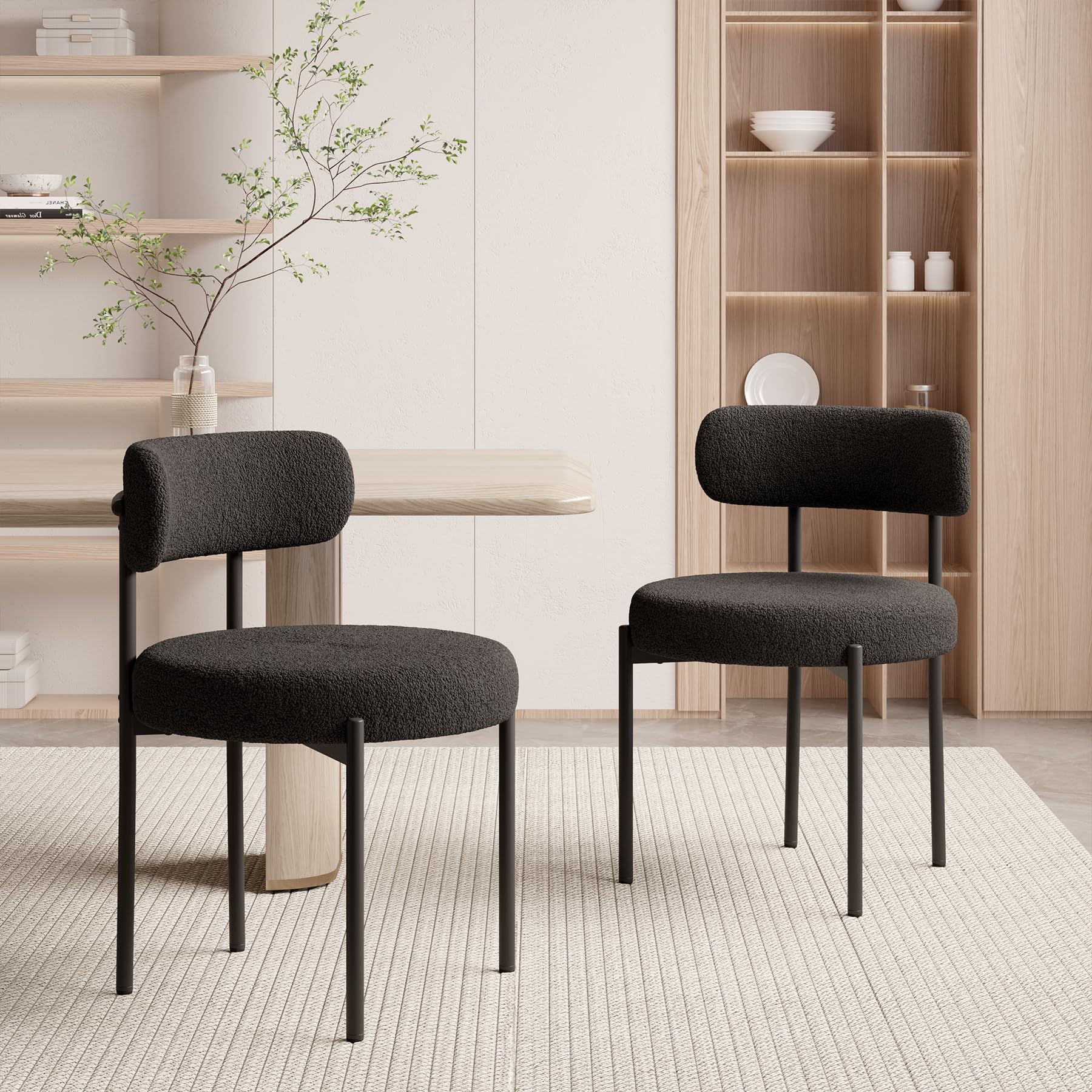 Nalupatio Dining Chairs Set of 2, Round Boucle Dining Room Chairs with Curved Ba