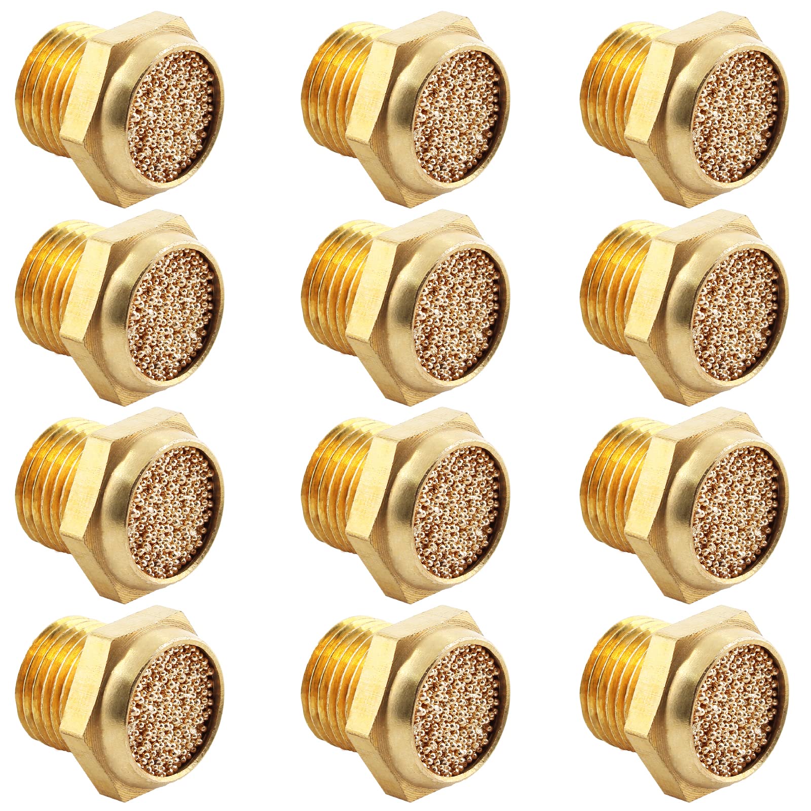 Jiozermi 12 Pcs Pneumatic Brass Air Muffler Silencer, 1/8 NPT Male | Sintered Br