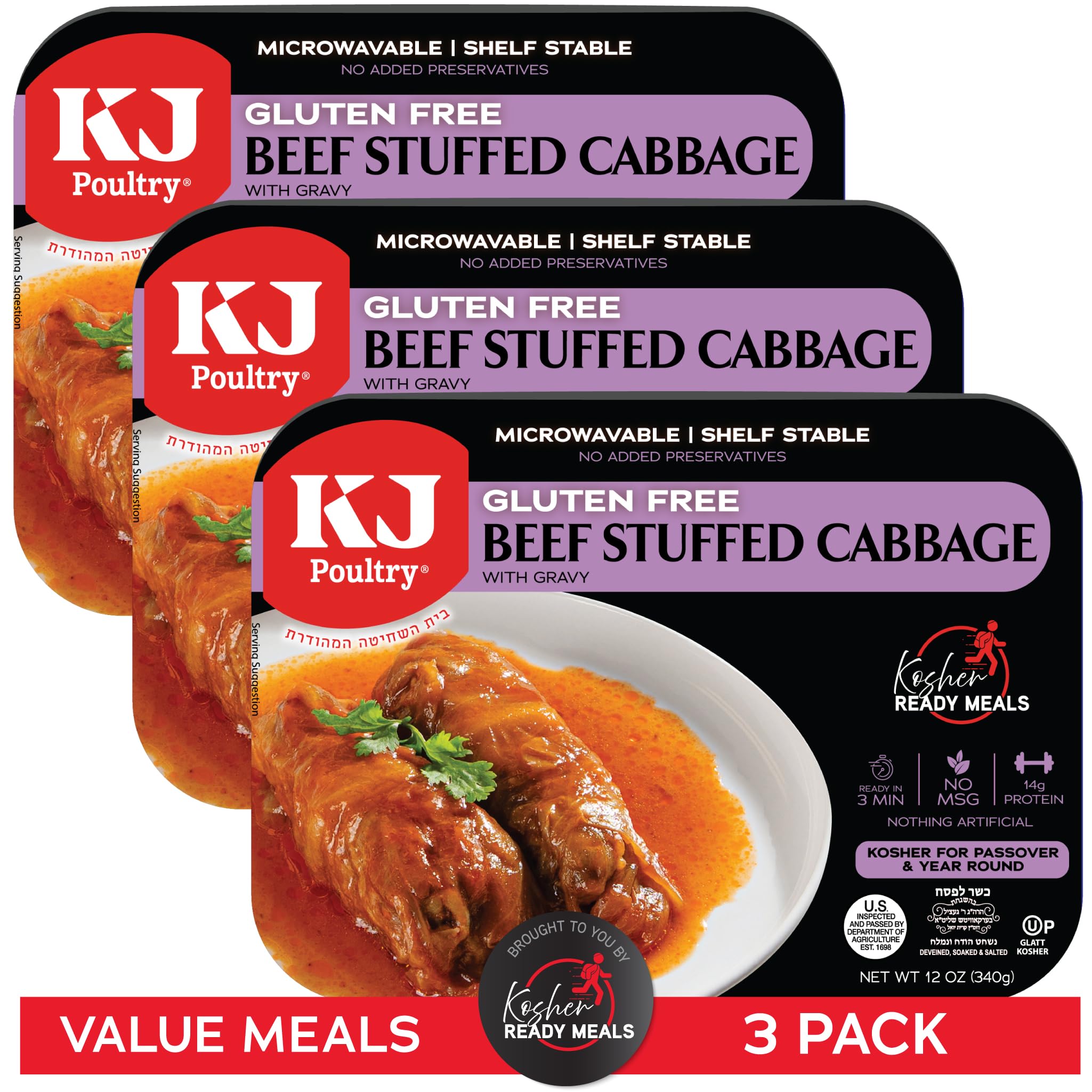 KJ Poultry Kosher for Passover Gluten Free Meals, Beef Stuffed Cabbage Rolls in 