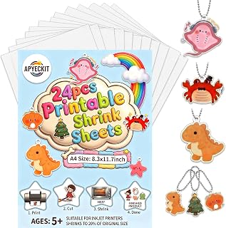 24Pc Printable Shrinky Dink Sheet,Printable Shrink Paper for Inkjet Printer | A4 Shrink Dink Sheets for DIY Art Keychain Making Kits