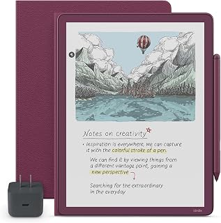 Amazon Kindle Scribe Essentials Bundle - Amazon Kindle Scribe Colorsoft (64GB) - Fig, Premium Pen, Premium Leather Executive Folio Cover-Fig,Power Adapter