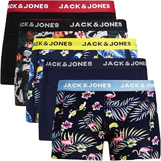Jack & Jones Men's Boxer Shorts, Set of 5, White, Black, Blue and Grey, 95% Cotton, Sizes S, M, L, XL, XXL 12213221