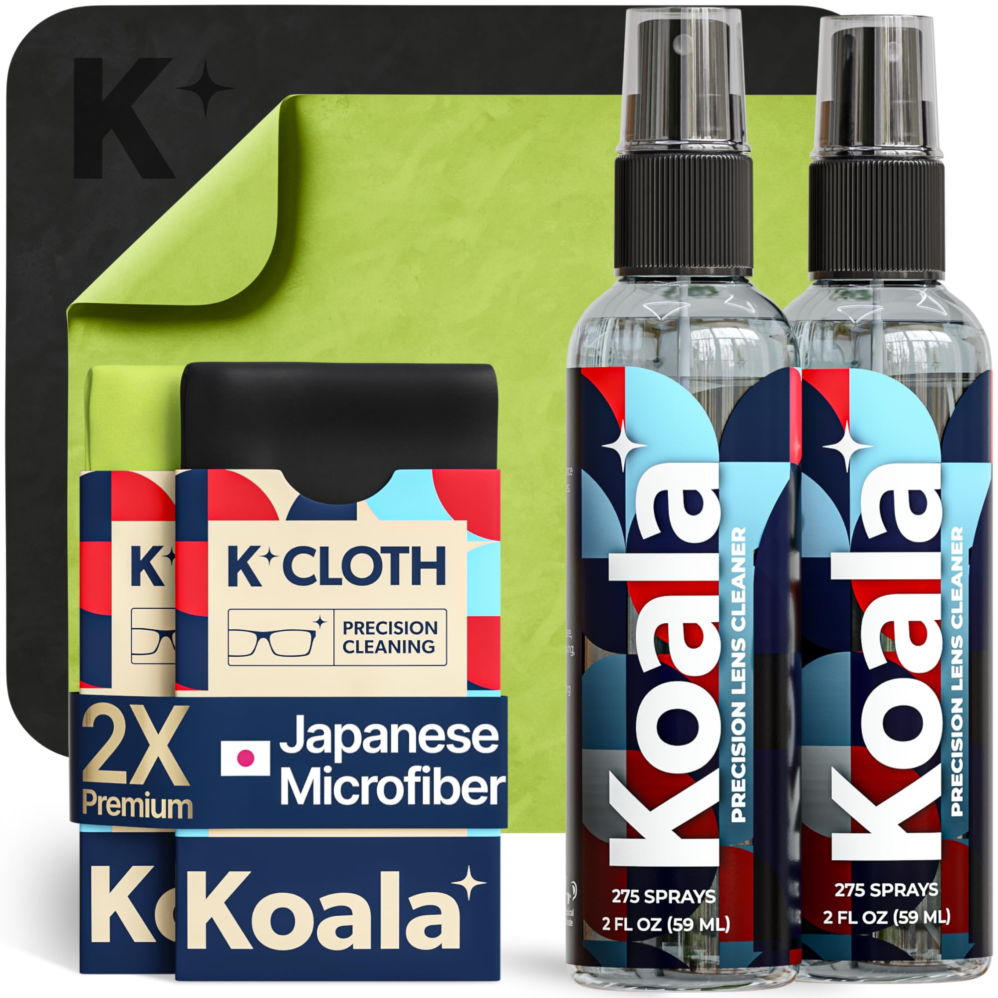 Koala Eyeglass Lens Cleaner Spray Kit | Japanese Microfiber (4 Piece Set) | (2x)