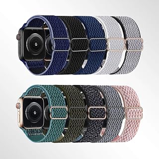 10 Pack Elastic Bands Compatible with Apple Watch Band Ultra 2 49mm 46mm 45mm 44mm 42mm 38mm 40mm 41mm Unisex Soft Nylon Braided Elastic Bands for iWatch Series 10/SE/9/8