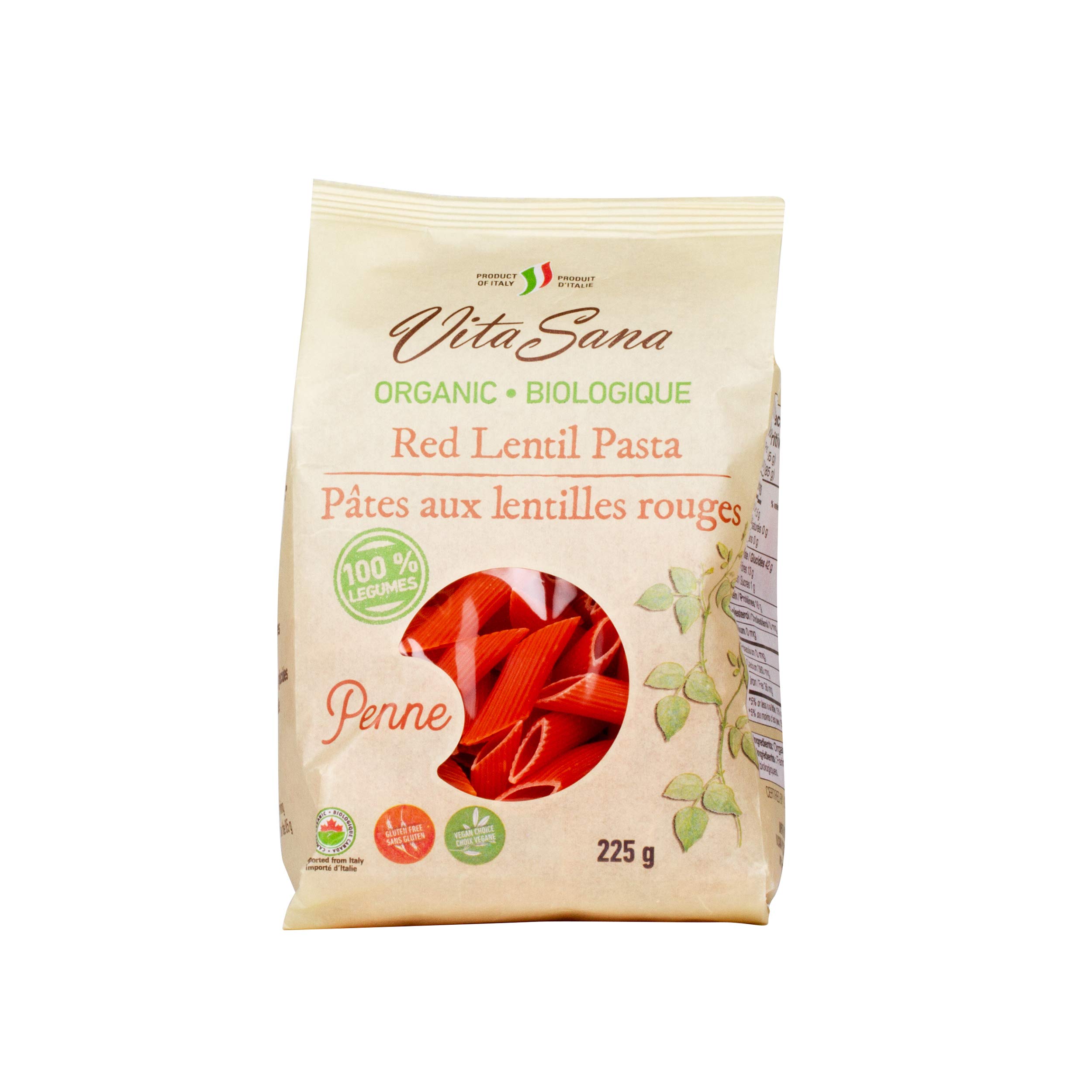 Vita Sana Organic Red Lentil Penne, 225 Grams