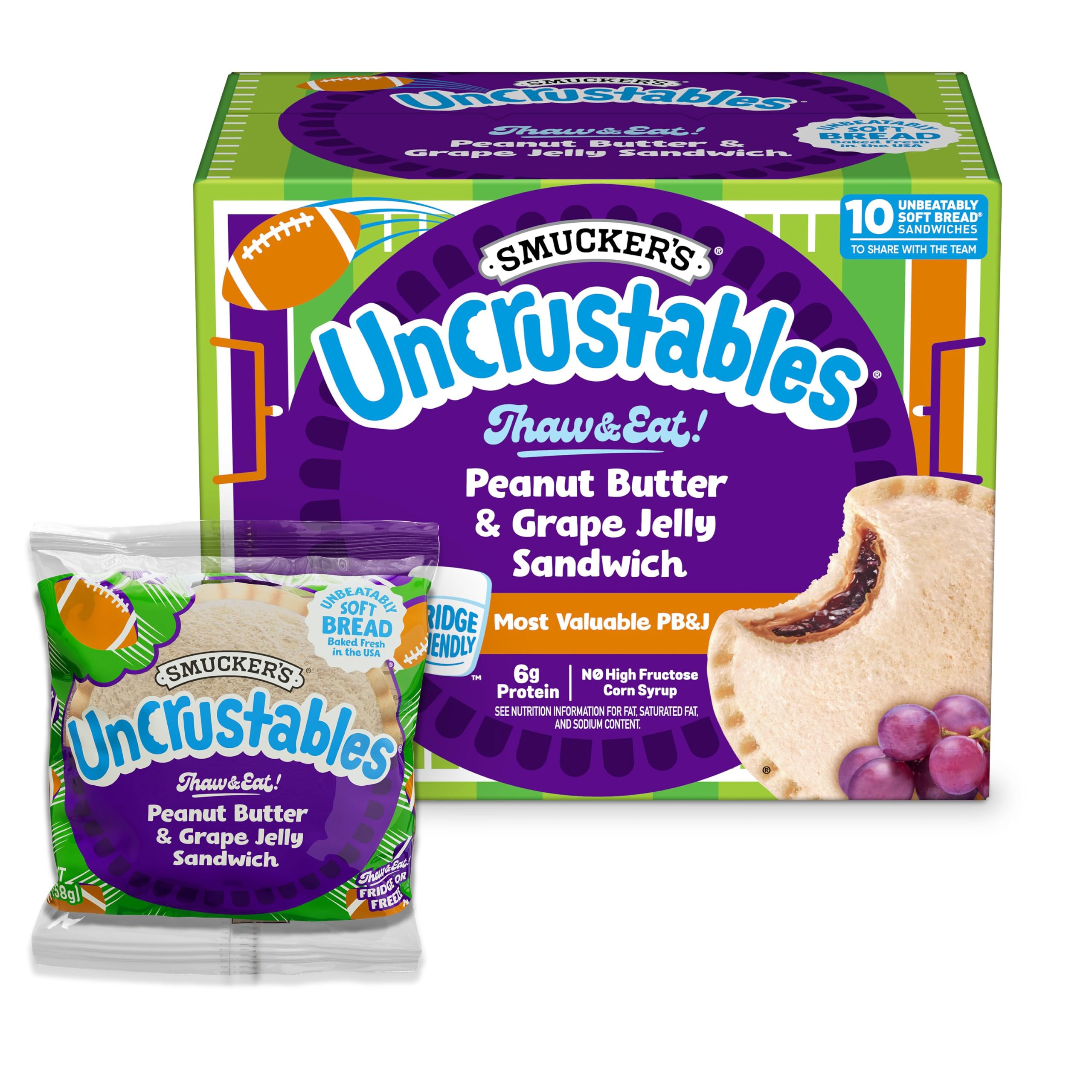 Smucker’s Uncrustables Peanut Butter & Grape Jelly Sandwiches, 10 (Frozen) | 2-o