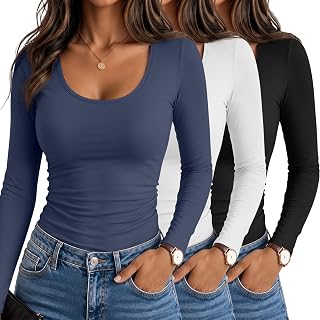 Neer 3Pcs Women Long Sleeve Going Out Tops Scoop Neck Basic Tees