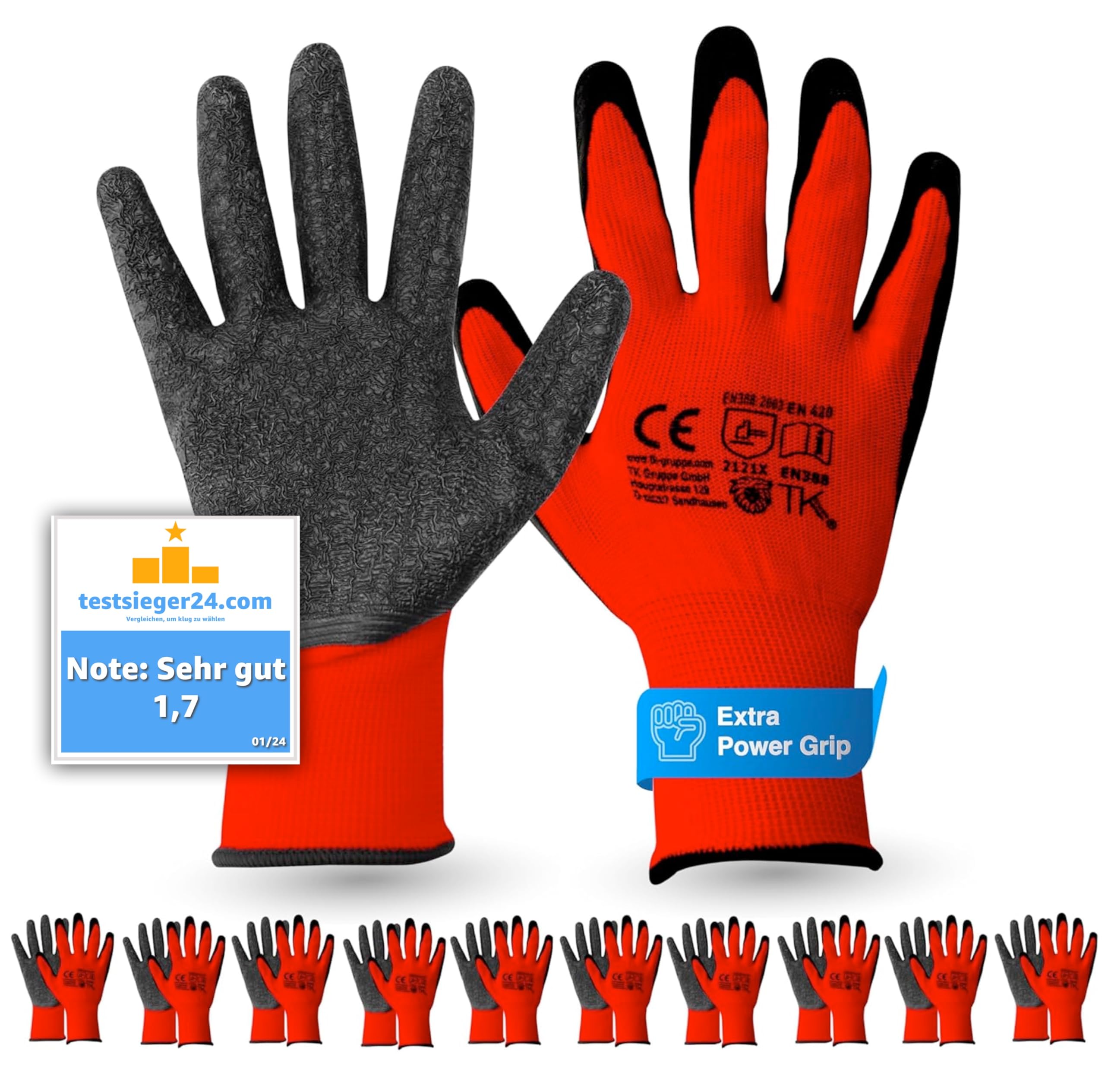 TK Gruppe Timo Klingler 10 x Pairs of EN388 Men's Work Gloves - Size 8-9 (S-M) -