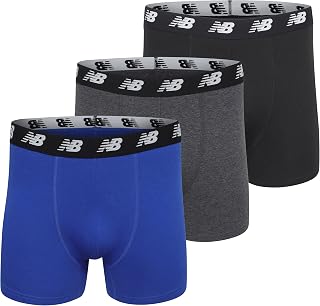 New Balance Men's 5 No Fly Cotton Performance Boxer Briefs (3-Pack Or 4-Pack) Retro Shorts (Pack of 3)
