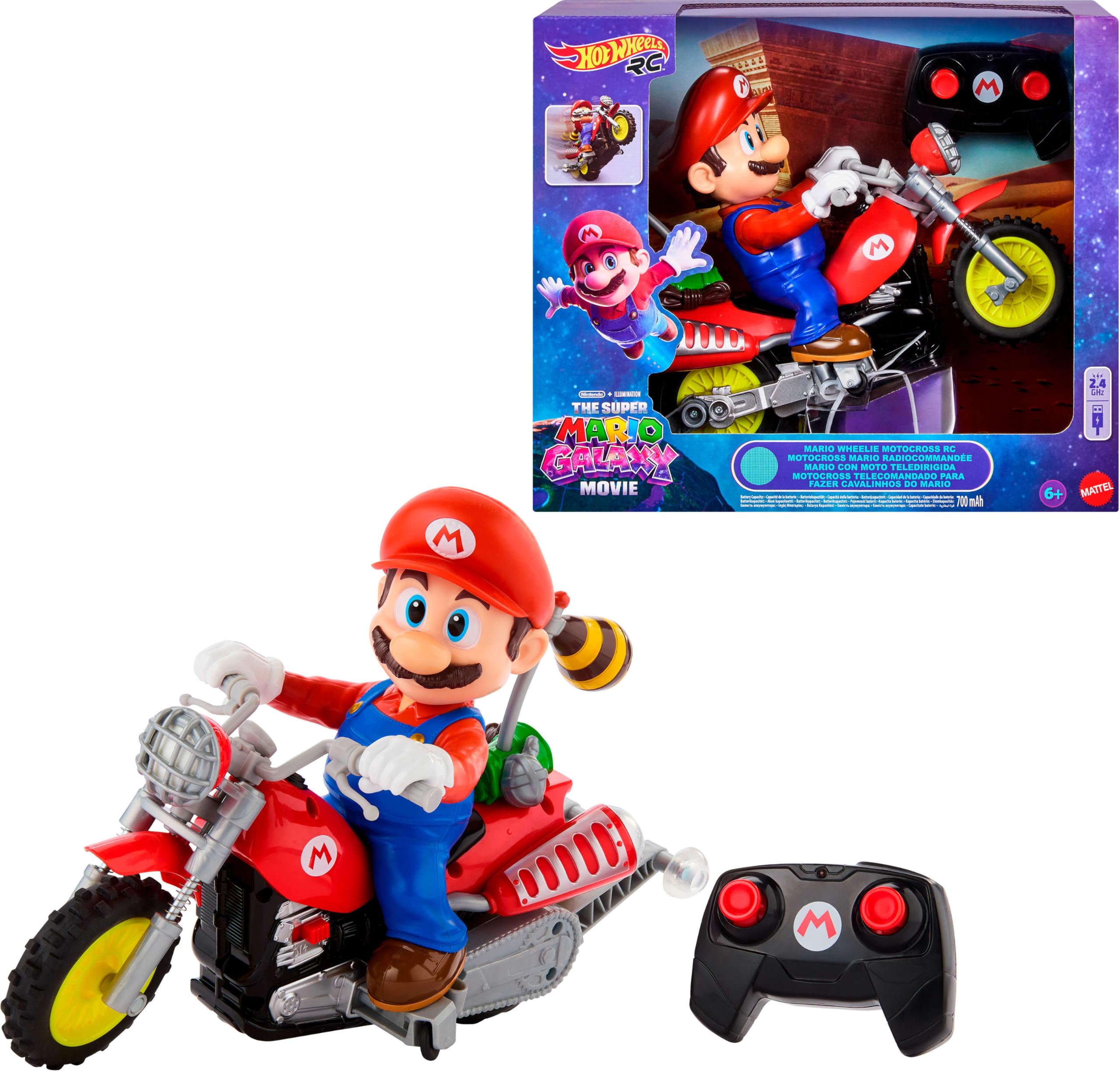 Hot Wheels Mario Wheelie Motocross RC, Remote-Control Motorcycle | Battery-Power