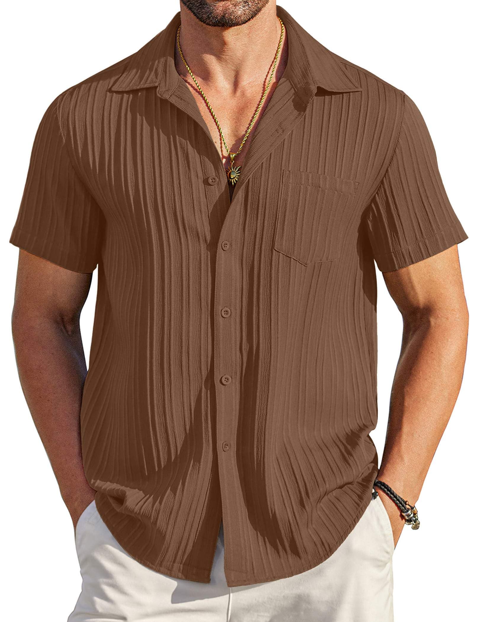 COOFANDY Men's Casual Button Down Shirts Short Sleeve Textured Summer Beach Shir