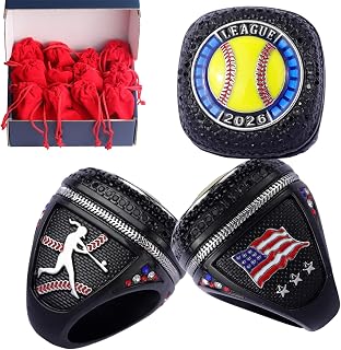 TOPSPORTSJEWELRY 12 pcs Pack Date 2026 League Softball Sports Awards Championship Trophy Ring Size 9.5 Softball League Awards,Softball Team Awards,Softball Players Awards