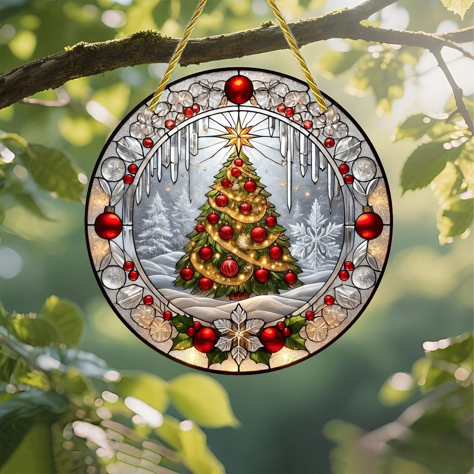 Colorful Acrylic Suncatcher Christmas Tree Stained Glass Window 7 Inch Wall Hang