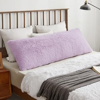 XeGe Soft Plush Fluffy Faux Fur Body Pillow Cover, 20"x54", Lavender