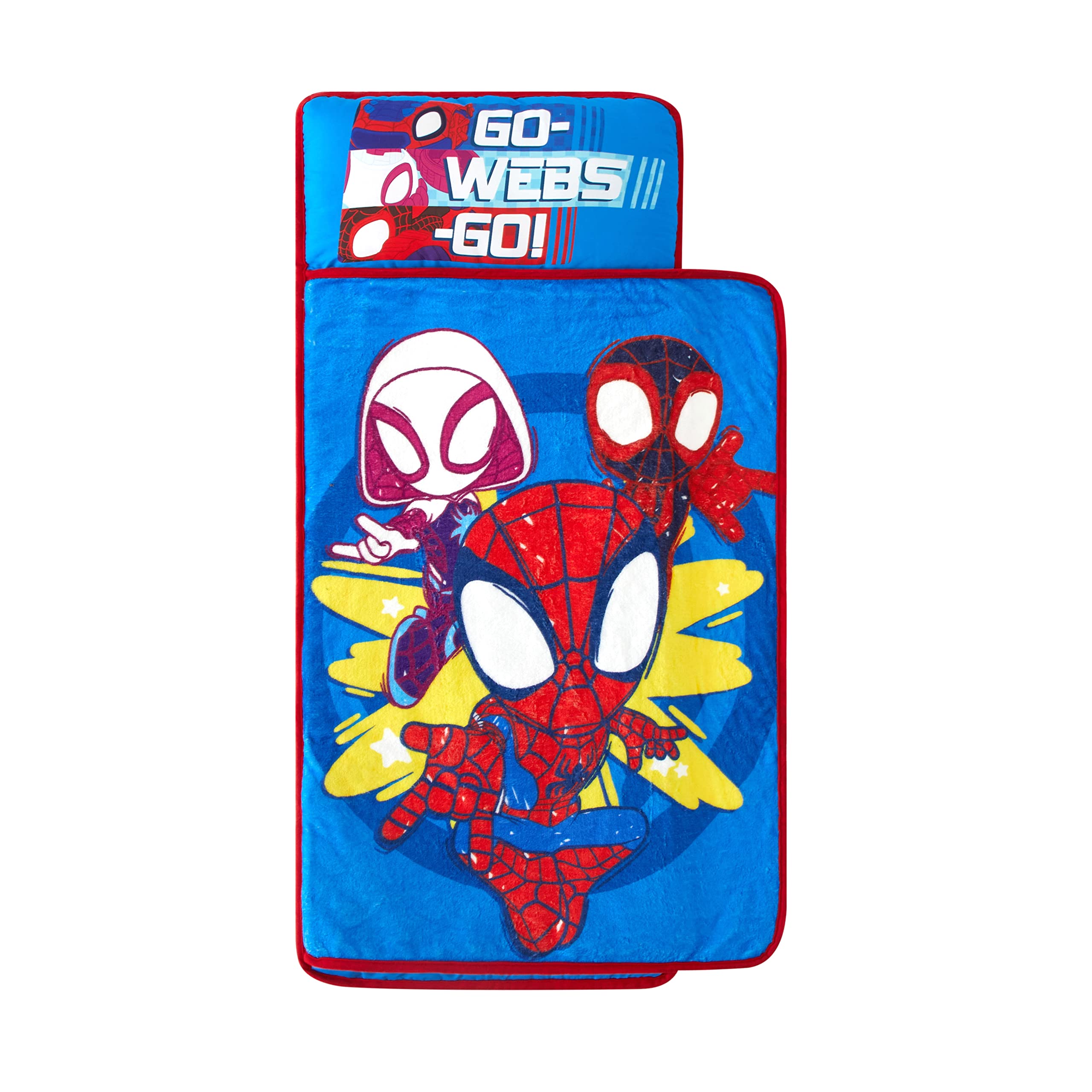 Super Soft Plush Toddler Quilted Nap Mat with Built in Blanket and Pillow