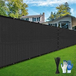 Privacy Fence Screen,with Gloves, 6X50FT Heavy Duty 220GSM 98% Blockage Privacy Screen Fence for Outdoor Wall Garden Yard Backyard (Black)