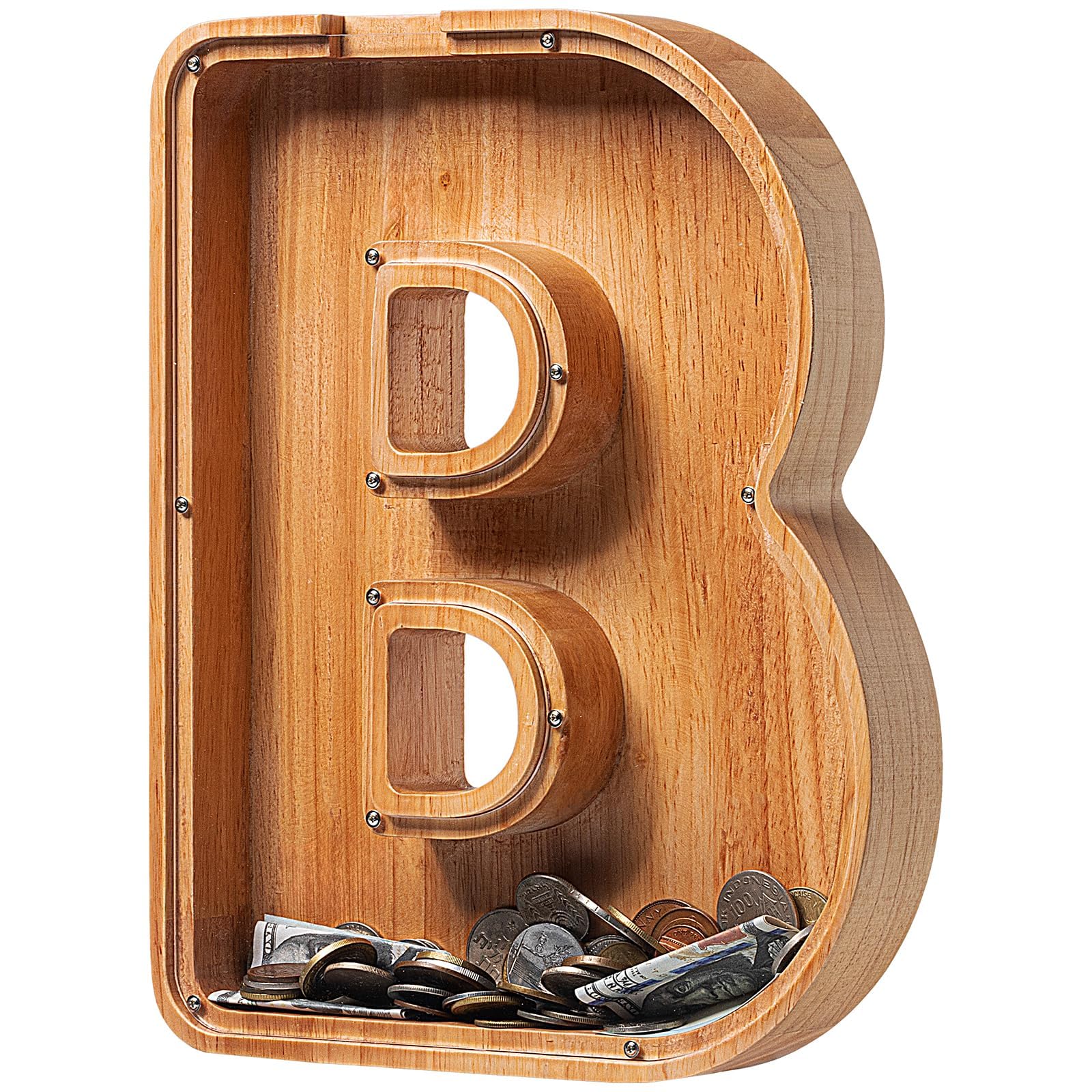 Piggy Bank for Kids Boys Girls, Large Personalized Wooden Letter Piggy Bank with