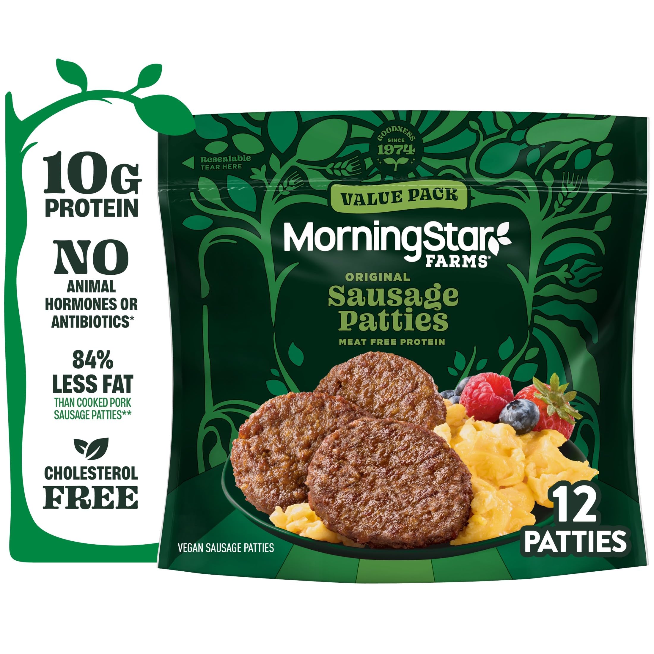 MorningStar Farms Plant Based Sausage Patties, Vegan Meat, Value Pack (12 Count)