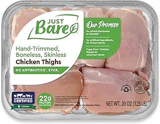 Just Bare Chicken Natural Fresh Chicken Thighs | Antibiotic Free | Boneless | Skinless | 1.25 LB