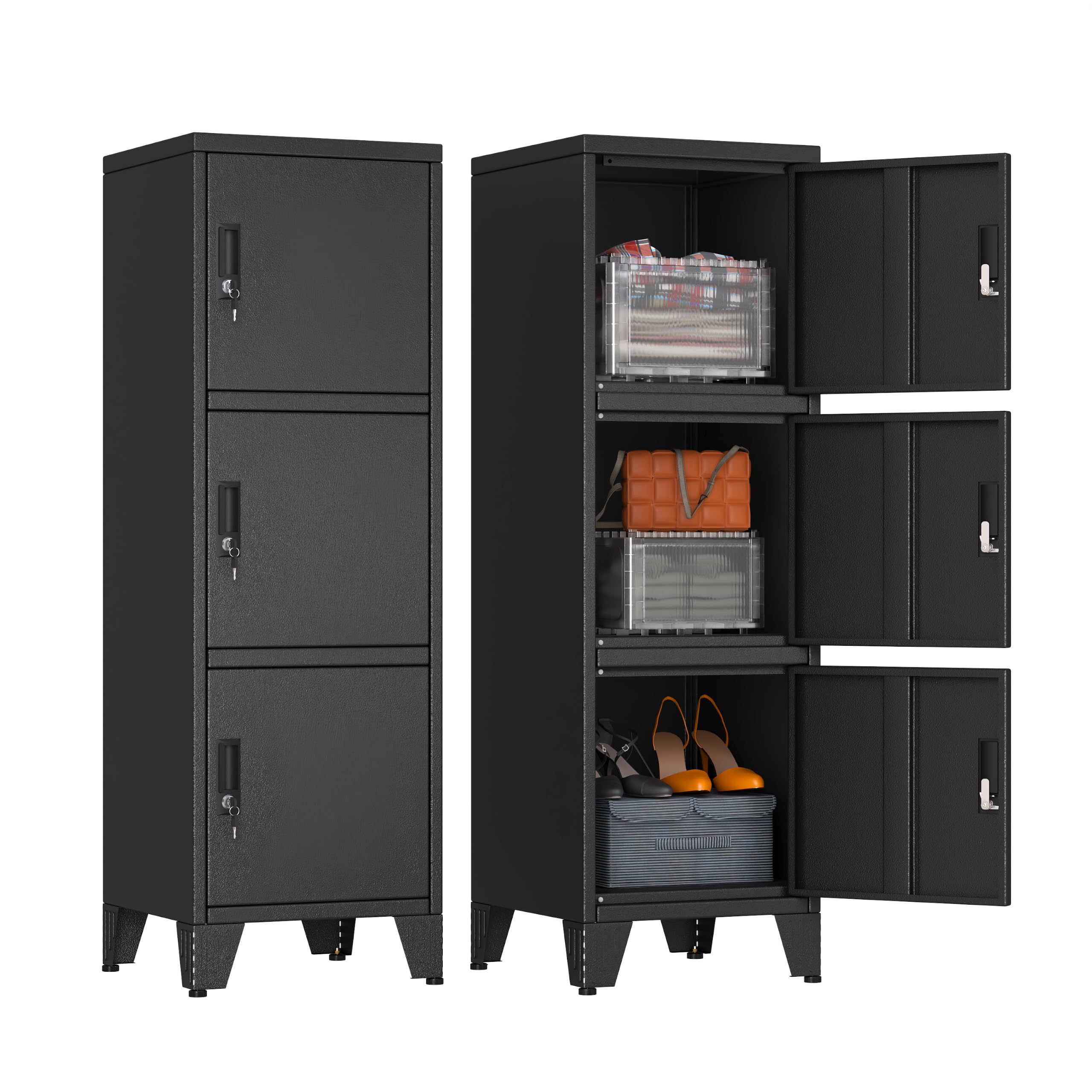 Lusiwry Metal Lockers for Employees-3 Doors Storage Locker with Shelves and Lock