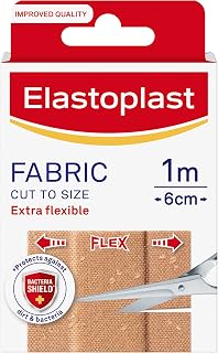 Elastoplast Fabric 1mx6cm Cut to Size Plasters | Extra Flexible Wound Protection Roll, Water-Repellent, Breathable, Strong Adhesion, Protects from Dirt and Bacteria