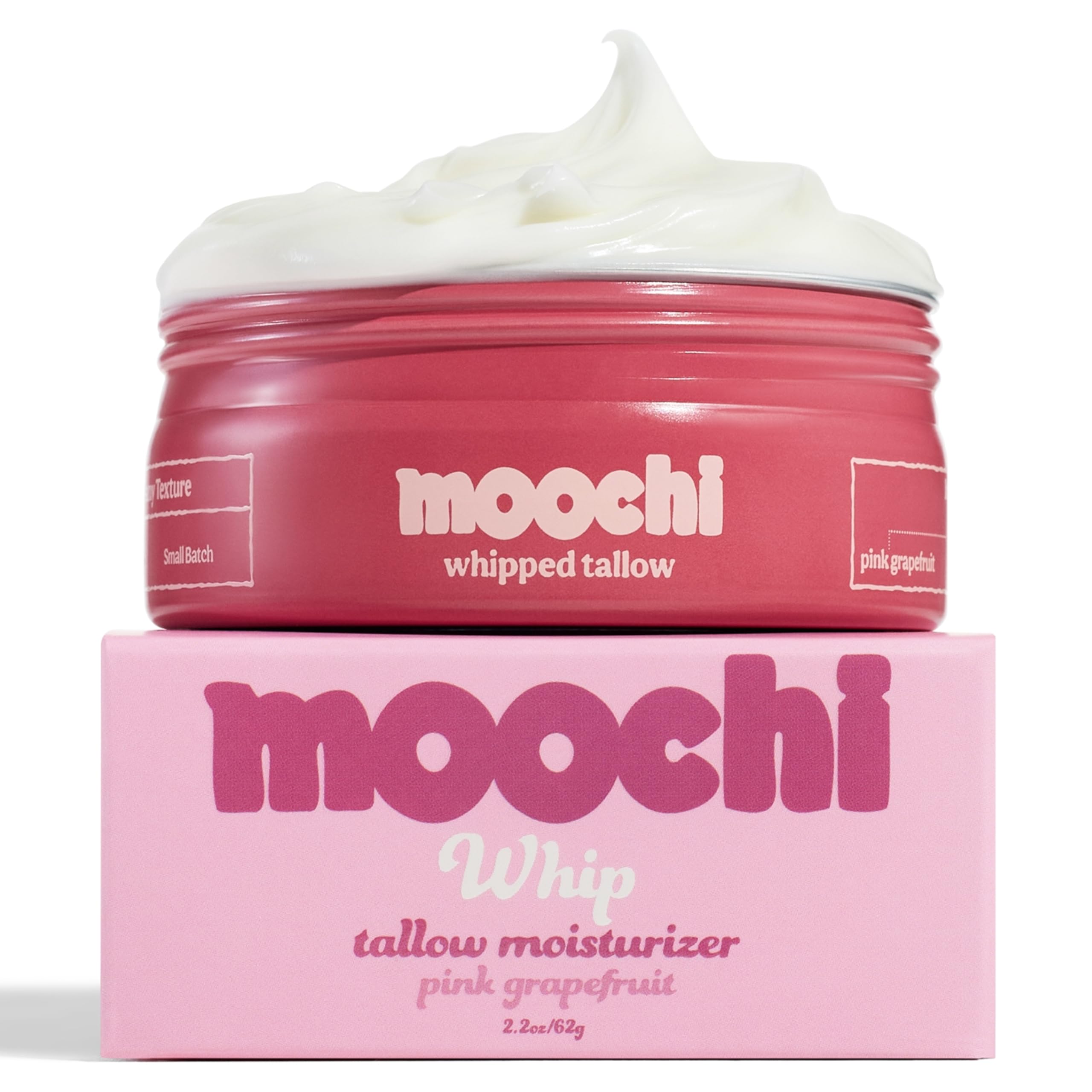 moochi Beef Tallow for Skin – Organic 100% Grass-Fed Whipped Balm with Pink Grap