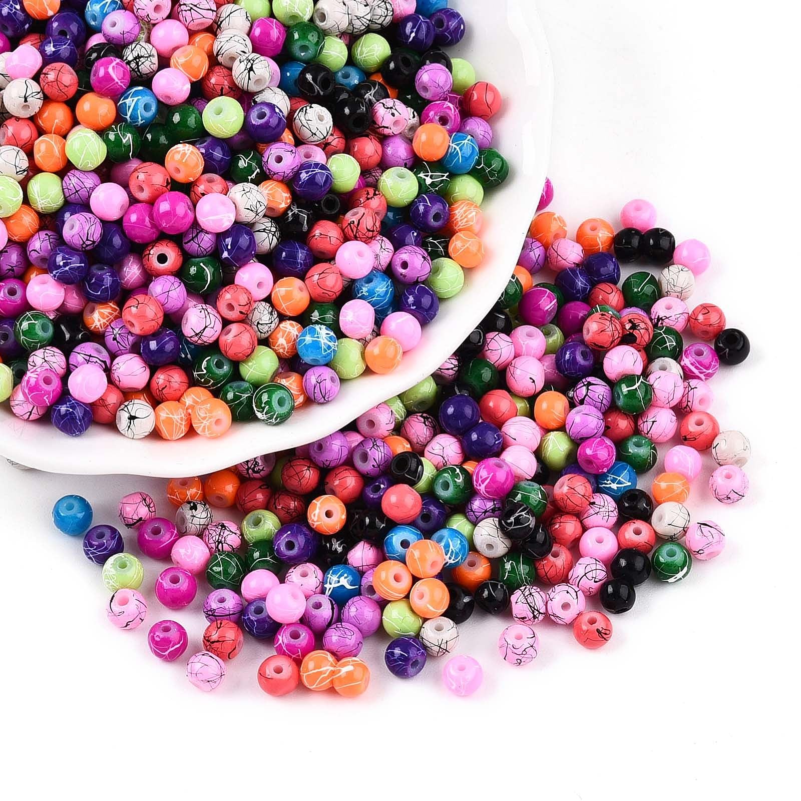 100pcs 4~5mm Round Painted Glass Spacer Loose Beads for Bracelet Necklace Earrin
